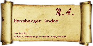 Mansberger Andos névjegykártya